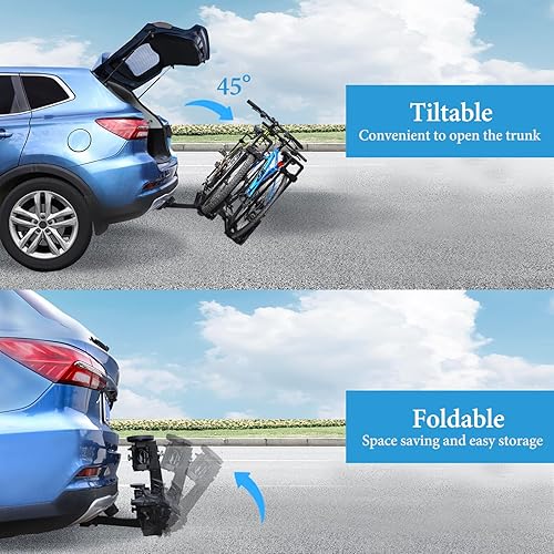 Miniatura 6 de Soporte de bicicleta plegable para 2 bicicletas (receptor de 2 pulgadas) con soporte de enganche de 2 brazos para coche SUV