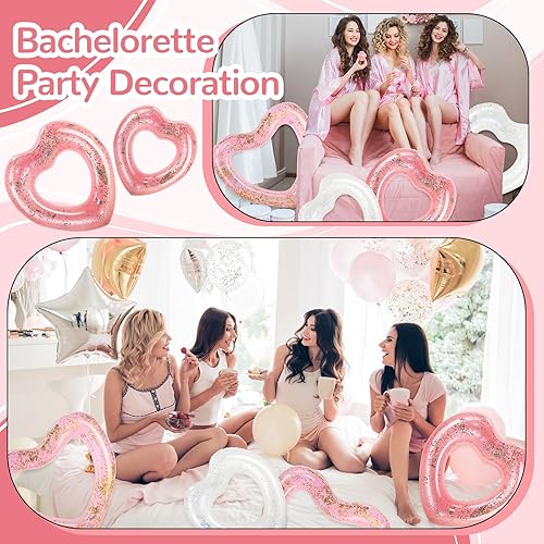 Miniatura 5 de 6 unidades de flotador de corazón para piscina, 43 pulgadas31 pulgadas, tubos flotantes inflables de corazón con purpurina, corazón, despedida de