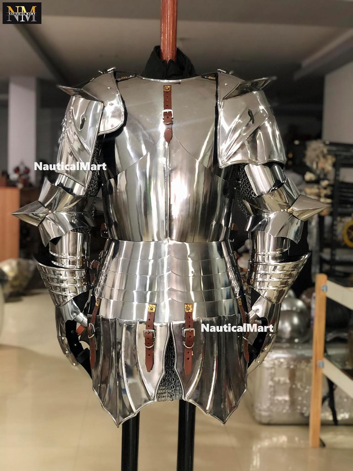 NauticalMart Medieval Half Suit of Armor Reenactment Wearable Breastplate Halloween Costume Silver