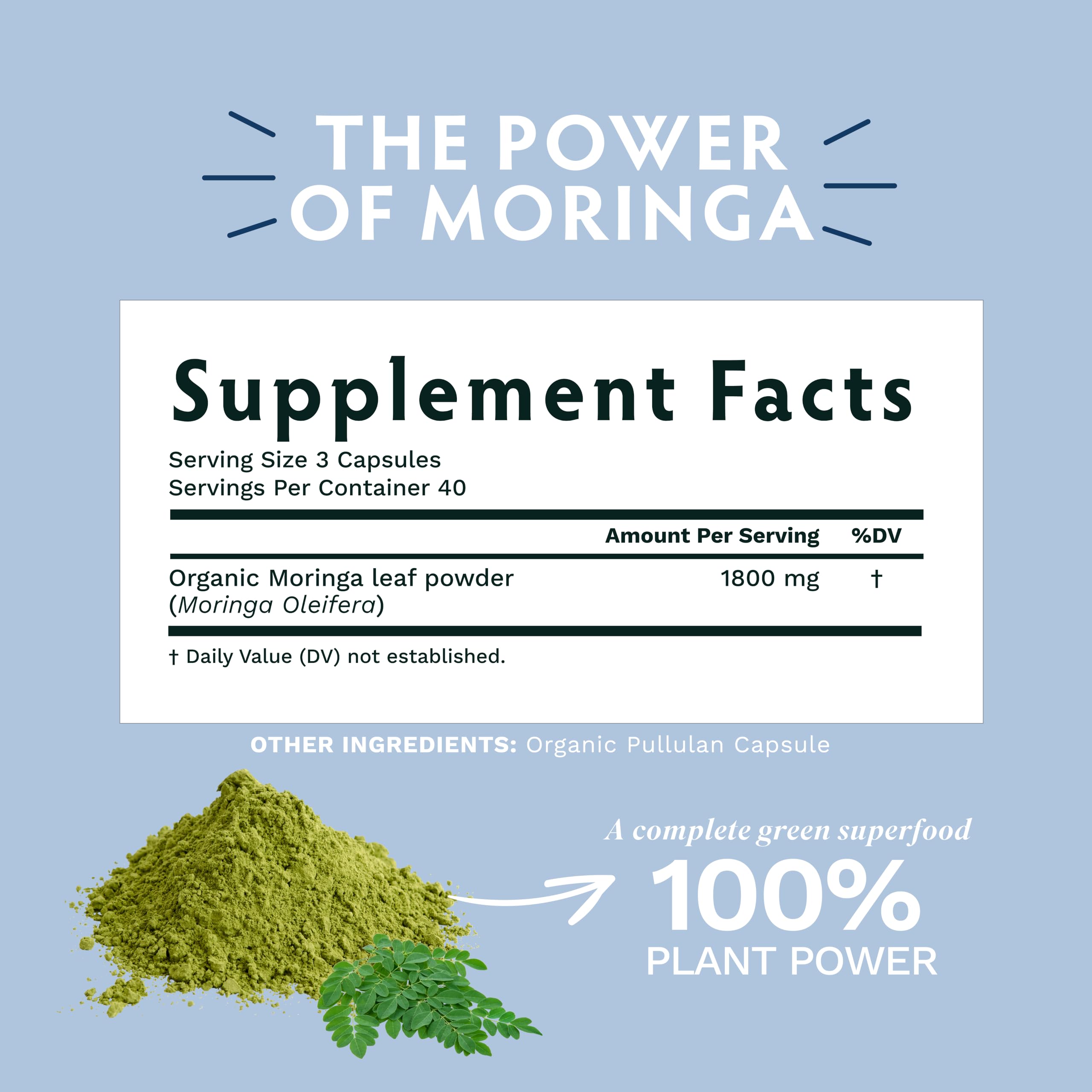 TRIBE ORGANICS 1800mg Organic Moringa Oleifera Powder for Energy | Joints | Brain Function - High Potency Nutrient Rich Greens Superfood | Natural Leaf Plant Protein | Antioxidant - 120 Vegan Capsules — Amazon image 2