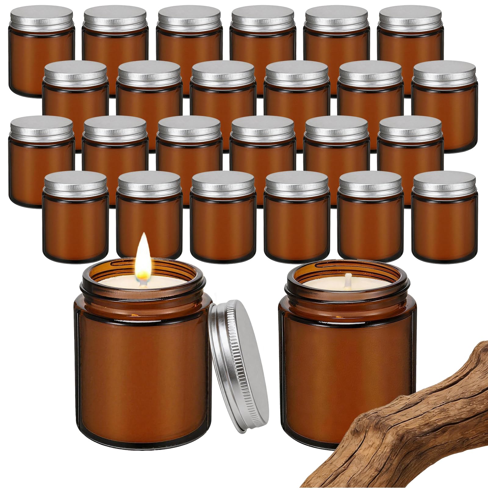 Mini-Soja-Kerzen, Geschenk-Set, Mahagoni und Teakholz, Aromatherapie, Einmachglas, langlebig, entspannend, ideal für Heimdekoration und Urlaub, Hochzeit, Großgeschenke, 24 Stück