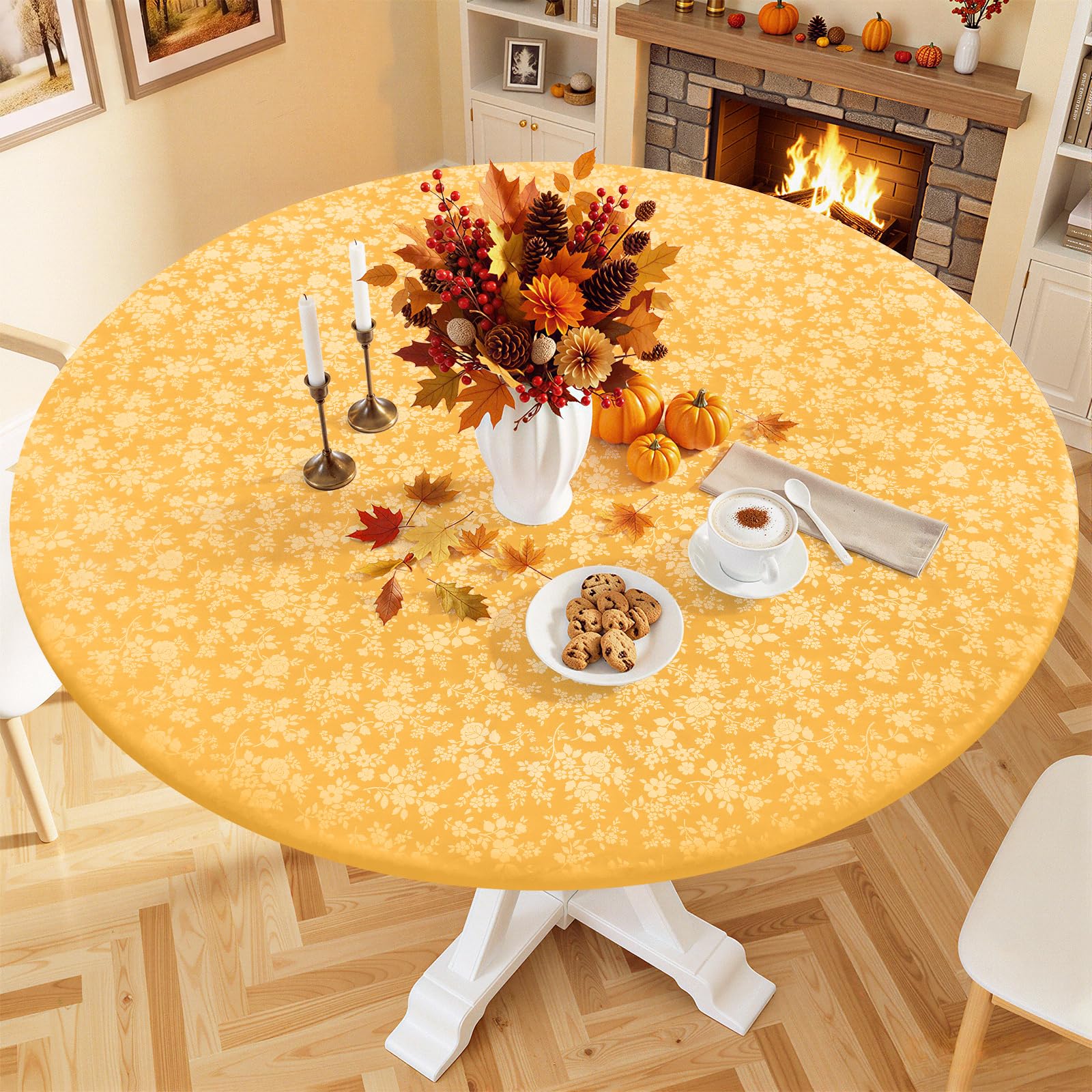 Smiry Waterproof Heavy Duty Vinyl Fitted Tablecloth for 57"-68" Round Table