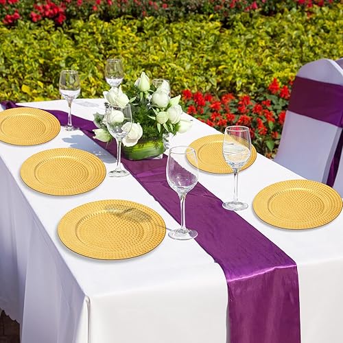 Miniatura 4 de 12 platos redondos con 12 servilleteros de 13 pulgadas, redondos, brillantes, metálicos, platos martillados de plástico para cenas, bodas,