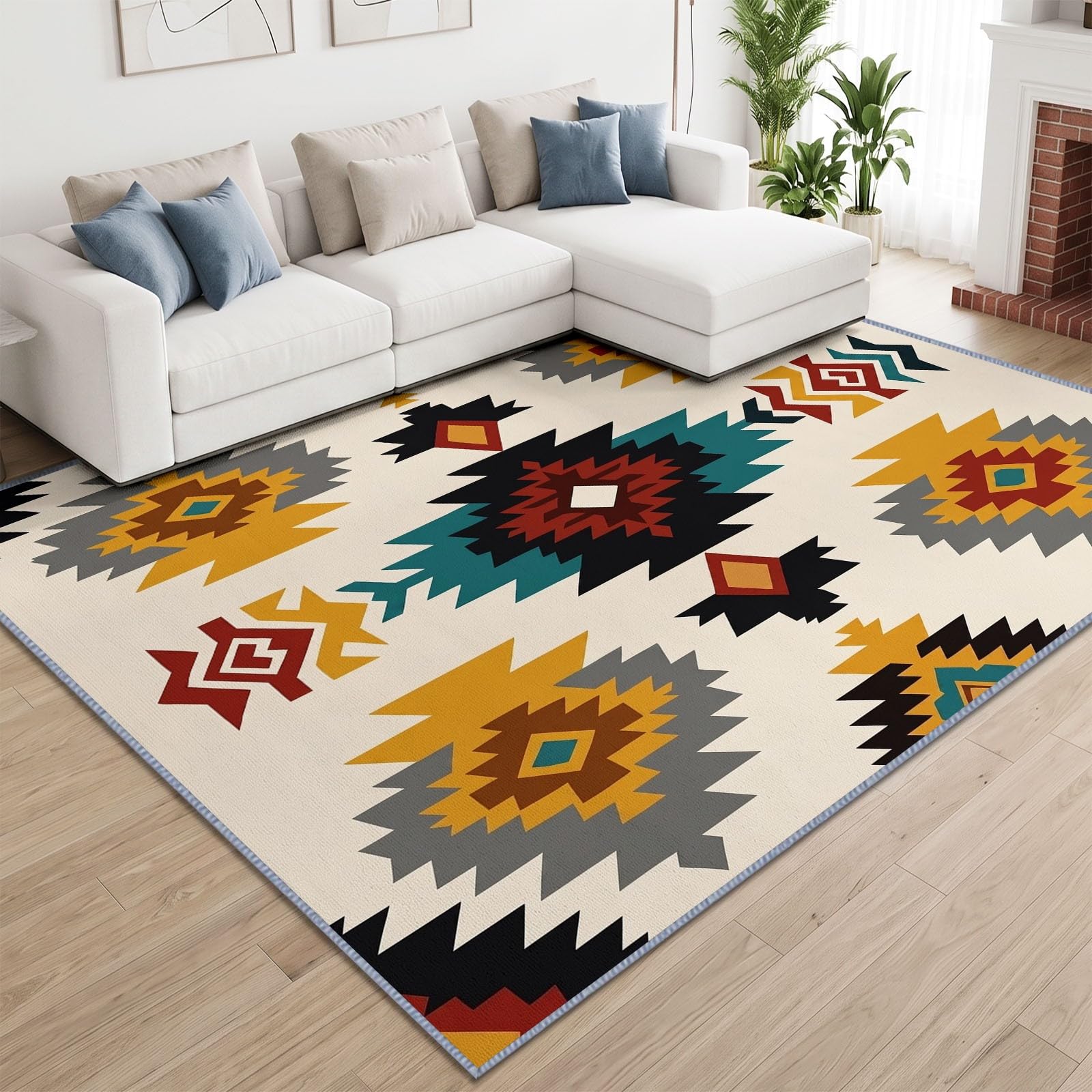 Tappeto lavabile, 80 x 150 cm, motivo freccia azteca, a pelo corto, per cameretta dei bambini, antiscivolo, morbido, facile da pulire, per soggiorno, camera da letto, cucina