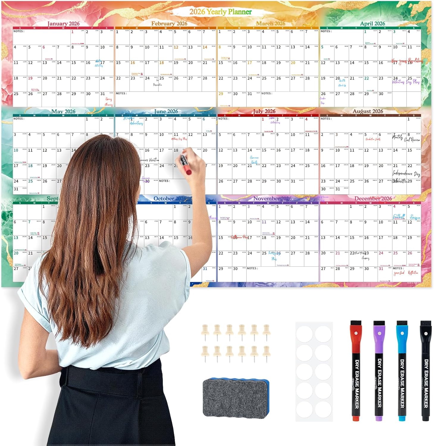 EYROZILL 2026-2027 Full Year Wall Calendar 48"x32", Large Paper Folded Calendar for School Office Business (Feb 2026 - Dec 2027)