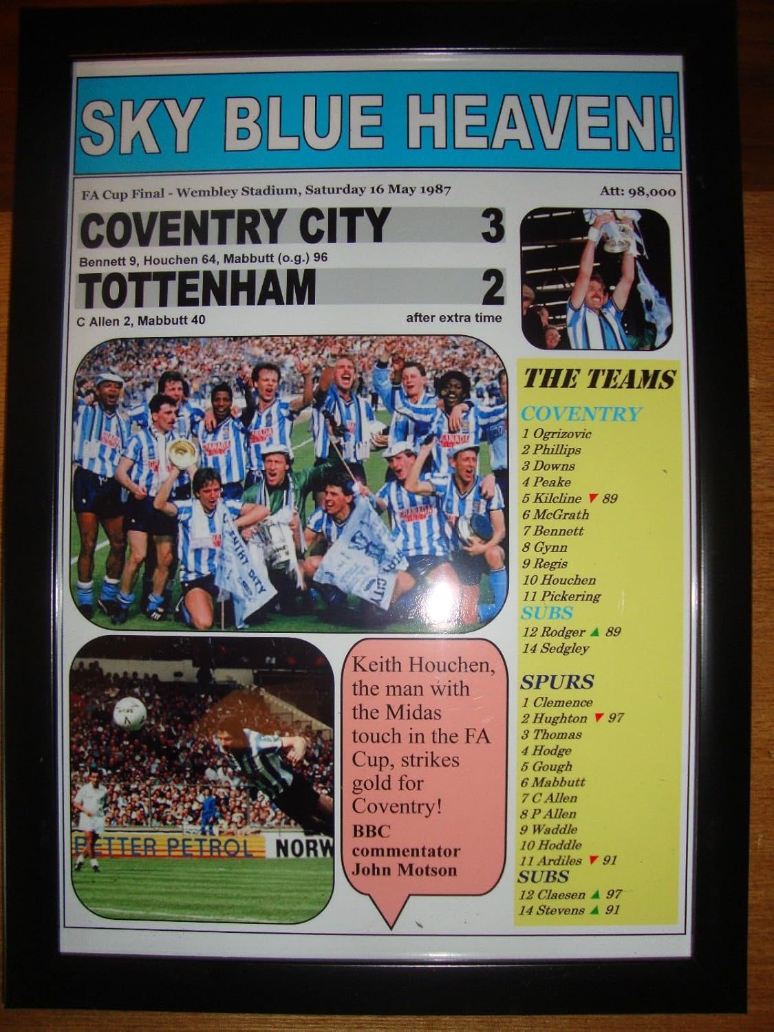 Lilywhite Multimedia Coventry City 3 Tottenham Hotspur 2 - 1987 FA Cup final - framed print