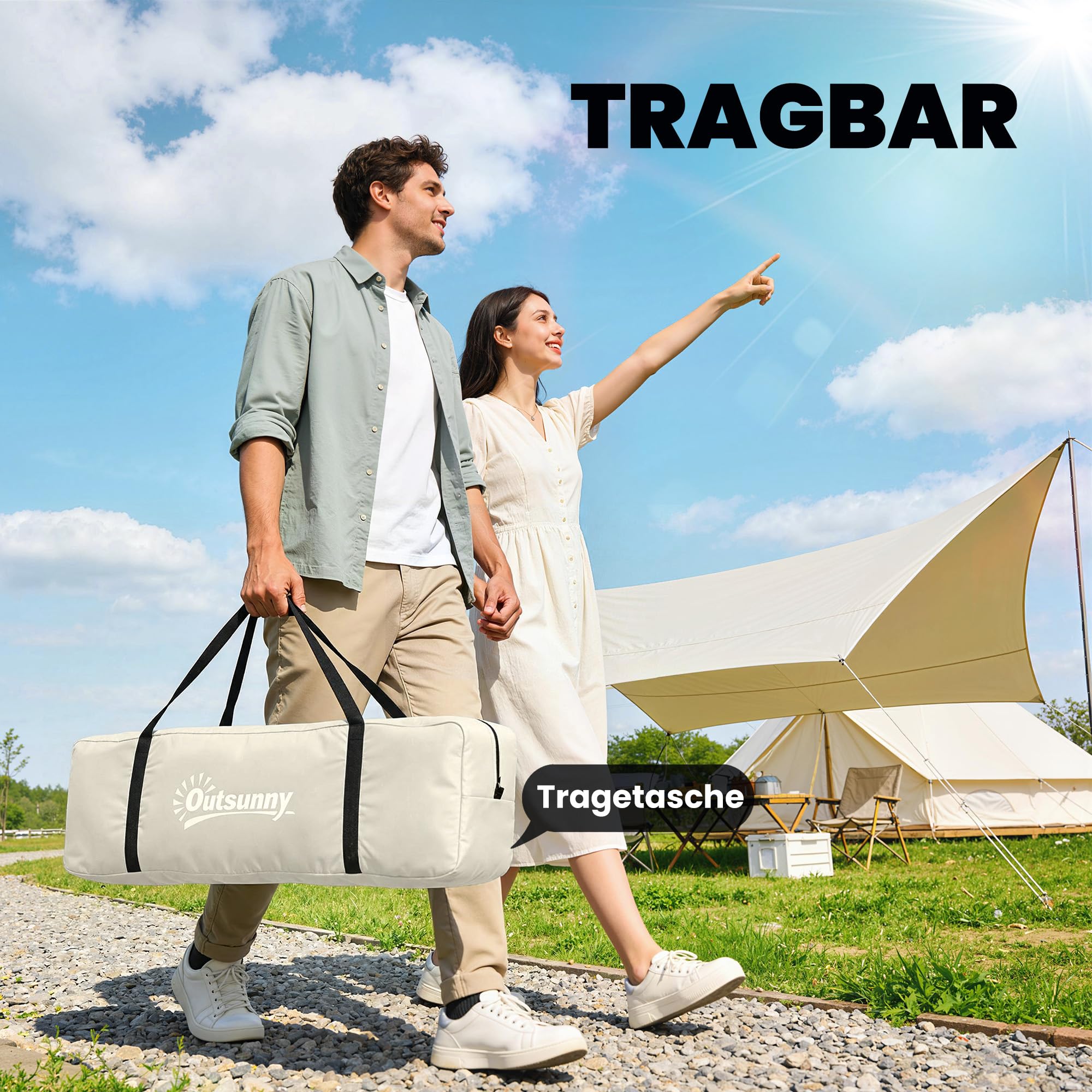 Outsunny Tente arrière pour 2 à 4 personnes - 320 x 280 x 205 cm - Tente de voiture 2 en 1 - Tente tunnel étanche avec 4 portes - Fenêtres - Auvent - Bâche de sol - Sac - Tente de voiture - Tente