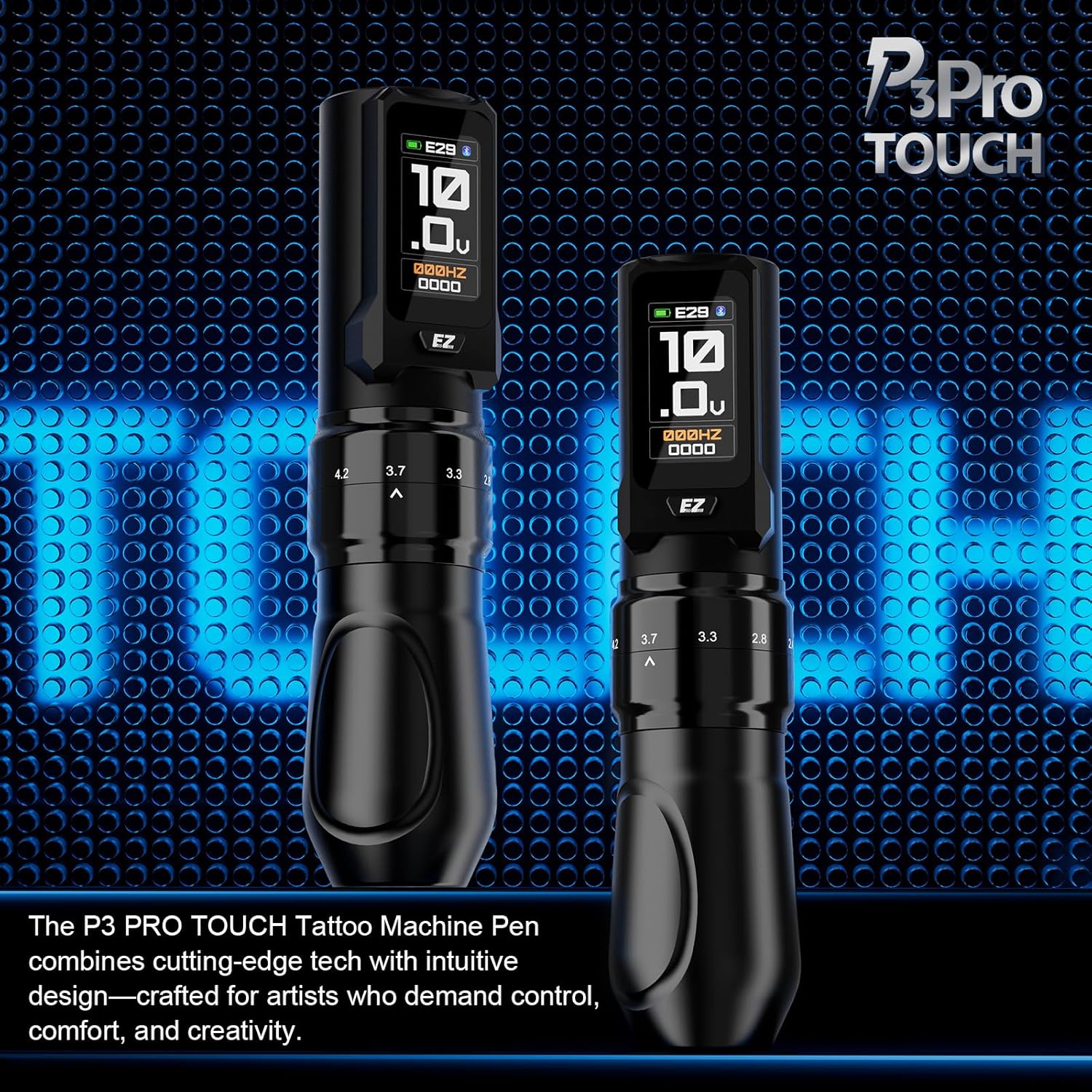 EZ P3 Pro Touch Tattoo Gun, Large Touch Screen Wireless Tattoo Machine with 6 Adjustable Strokes 2.0-4.2mm,OLED Digital Display 2,00OmAh Power Supply Extra Battery (Black)