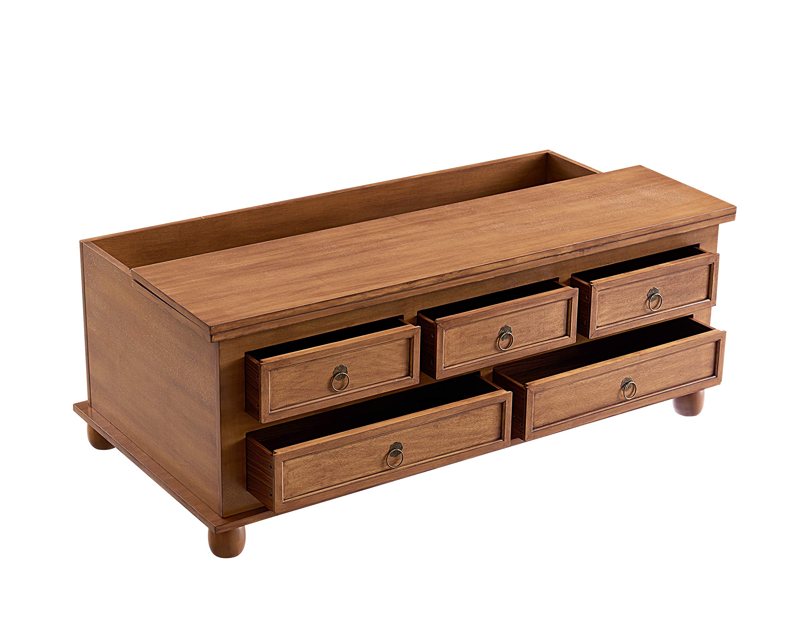 Table basse relevable 110 x 55,5 x 40 cm - grand rangement, plateau coulissant, profil latéral en lattes, mdf, noyer