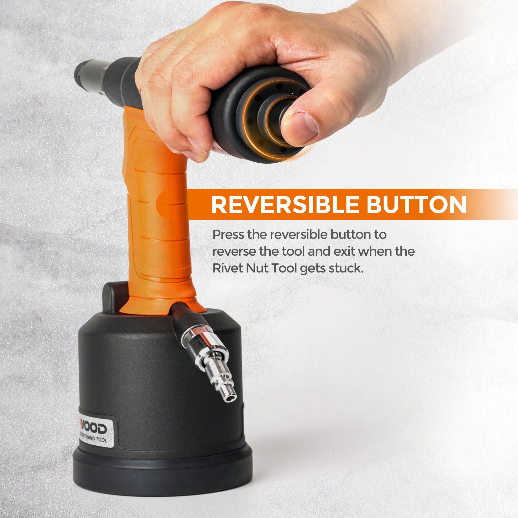 Strumento per rivetti idraulici ad aria resistente con pulsante reversibile, HPS6312F Rivettatrice pneumatica Rivettatrice automatica Dado Pistola Kit di impostazione viene fornito con 8