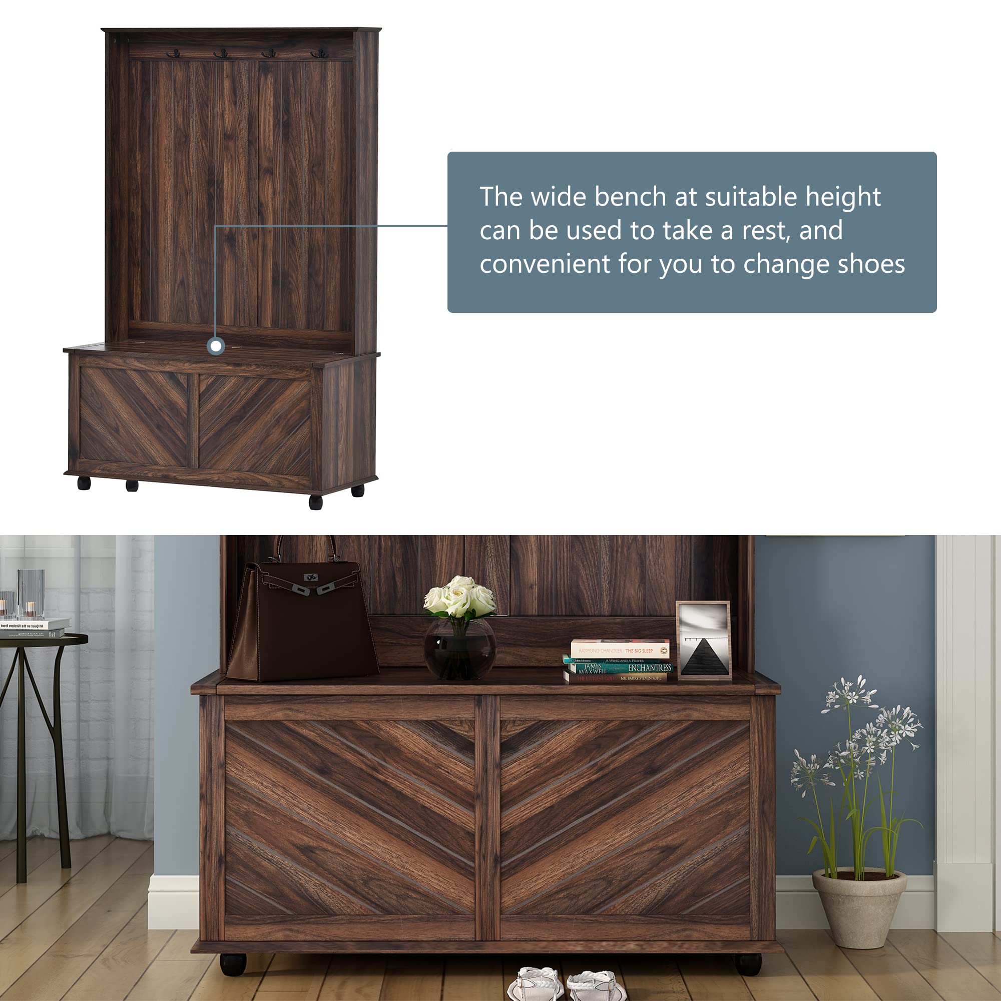 Amazon.com: LUMISOL Entryway Hall Tree with Storage Bench, Coat Rack with  hinged lid cabinet & 4 Hooks, 3-in-1 Hallway Shoes Bench for Entryway  Mudroom Living Room,Tiger : Home & Kitchen