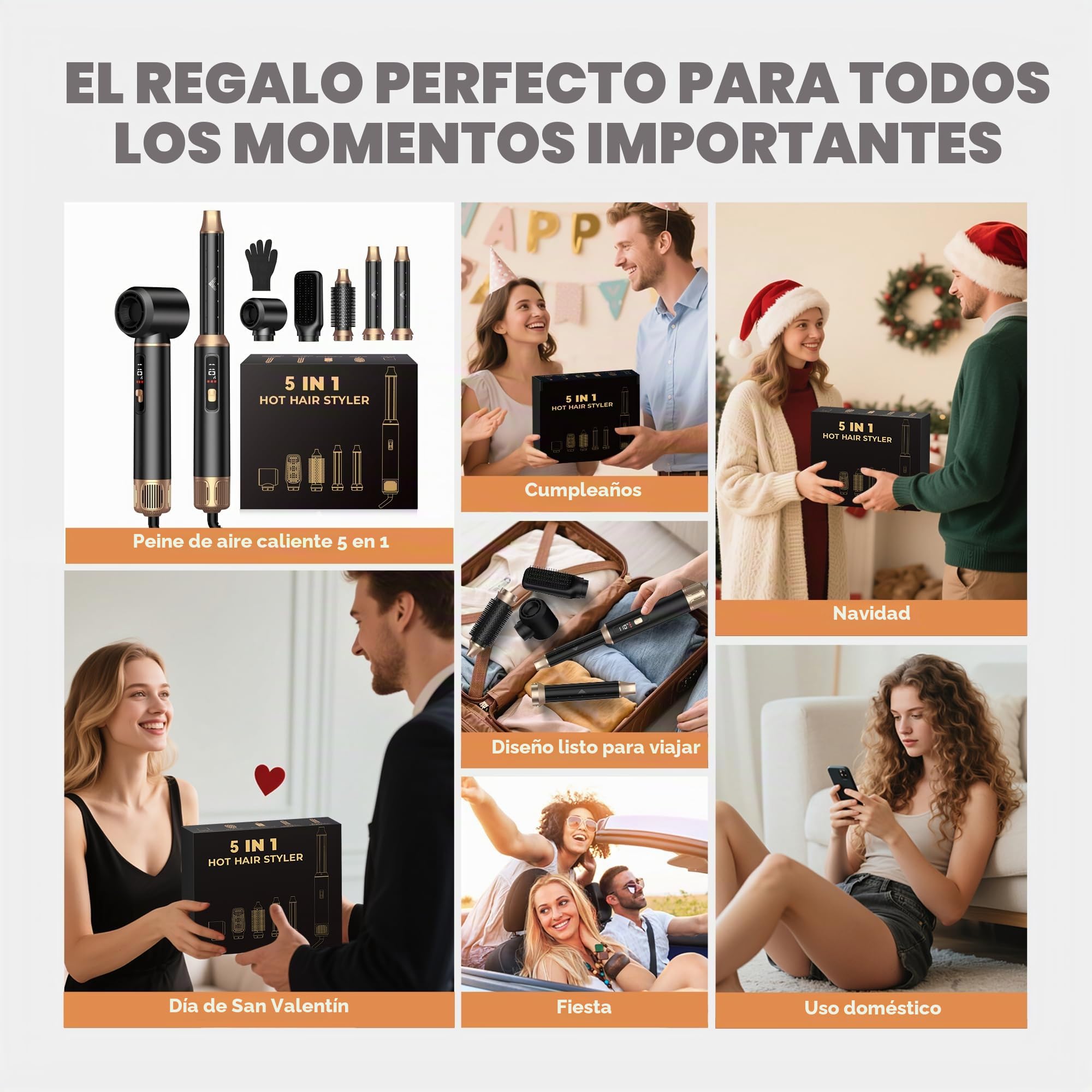 UKLISS Cepillo Secador de Pelo 5 en 1, Moldeador Secador Pelo Profesional con Rizador Pelo Ondas Automatico, Cepillo Alisador Pelo, Thermal Brush, Hair Dryer Styler Regalos para Styling - Negro