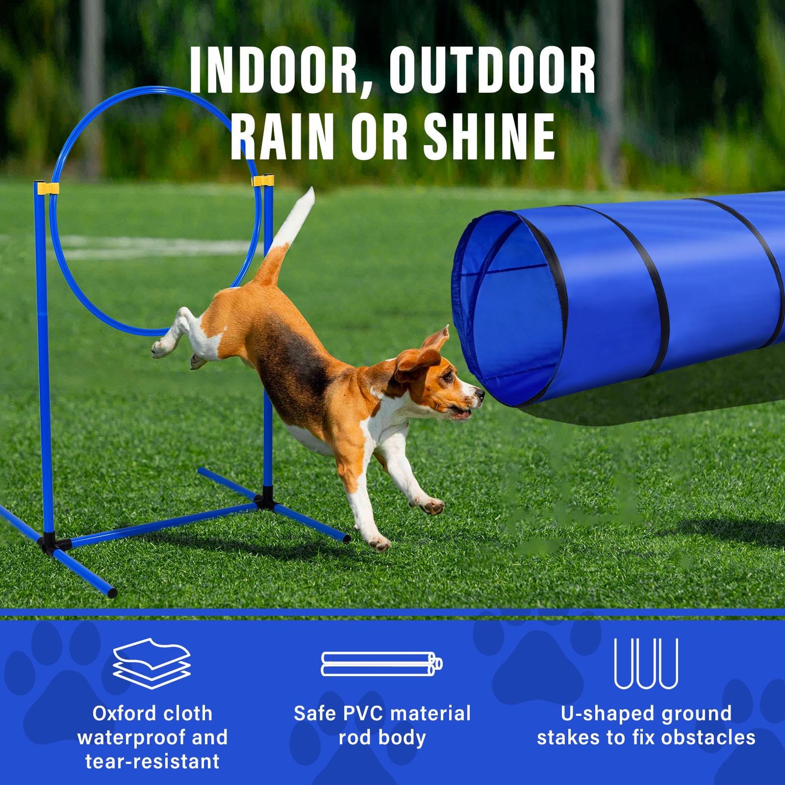 Dog Agility Training Equipment, Dog Agility Course Backyard Set with 2 Adjustable High Hurdle, 2 Tunnels, 6 Weave Poles, Pause Box, Jump Ring, Snack Bag, Folding Bowl, Balls, Whistle, Carry Bag - image 2