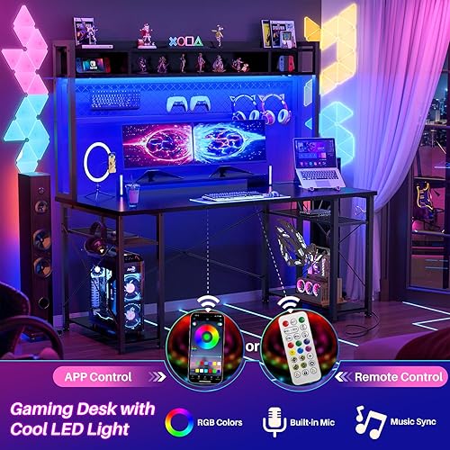Miniatura 3 de armocity Escritorio para juegos mejorado 2024 con gabinete, escritorio mágico para computadora de 48 pulgadas con luces LED y tomacorrientes,