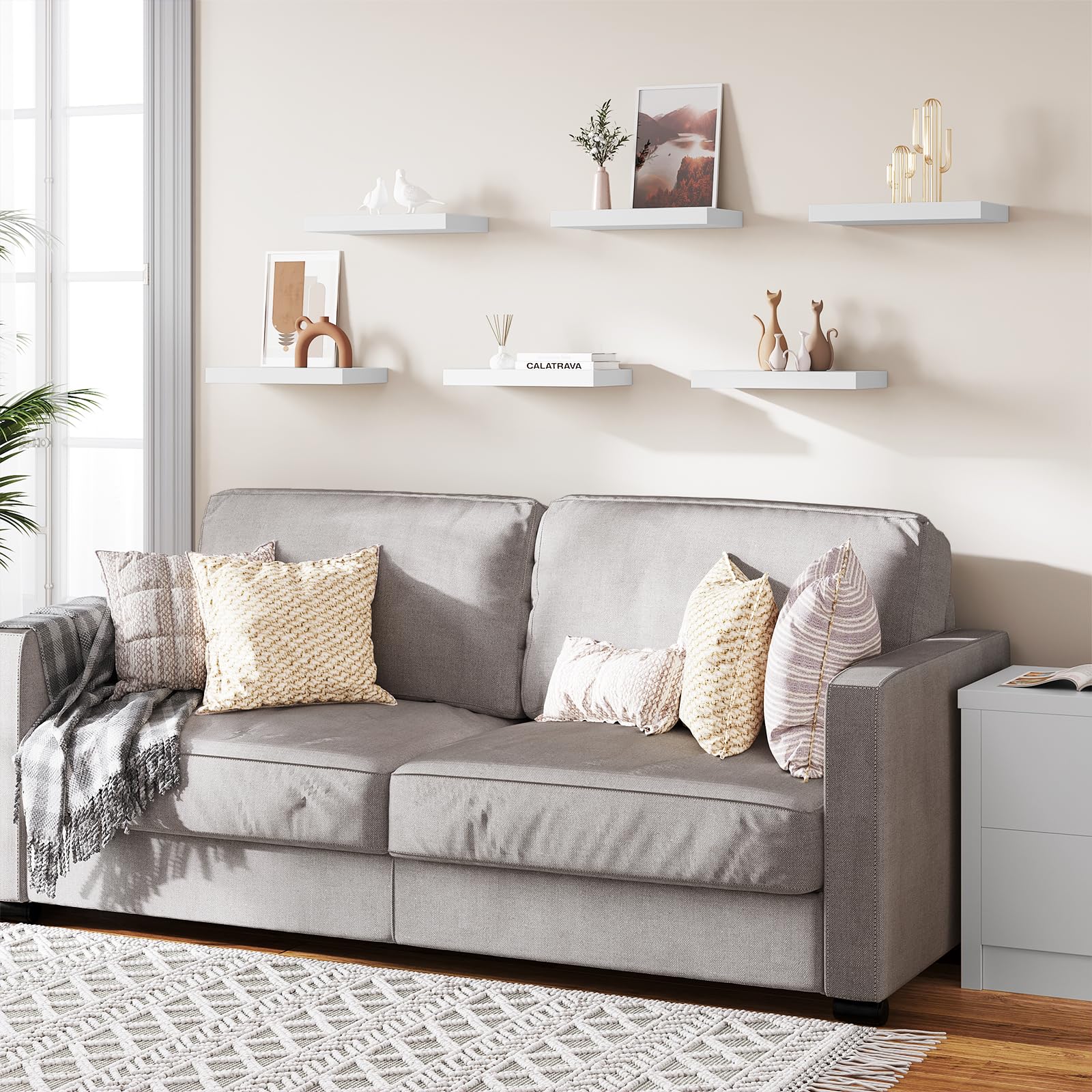 Set 6 Mensole Sospese WOLTU In MDF Bianco - Scaffali Da Parete Per Soggiorno, Cucina, Camera, Ufficio - Foto 13