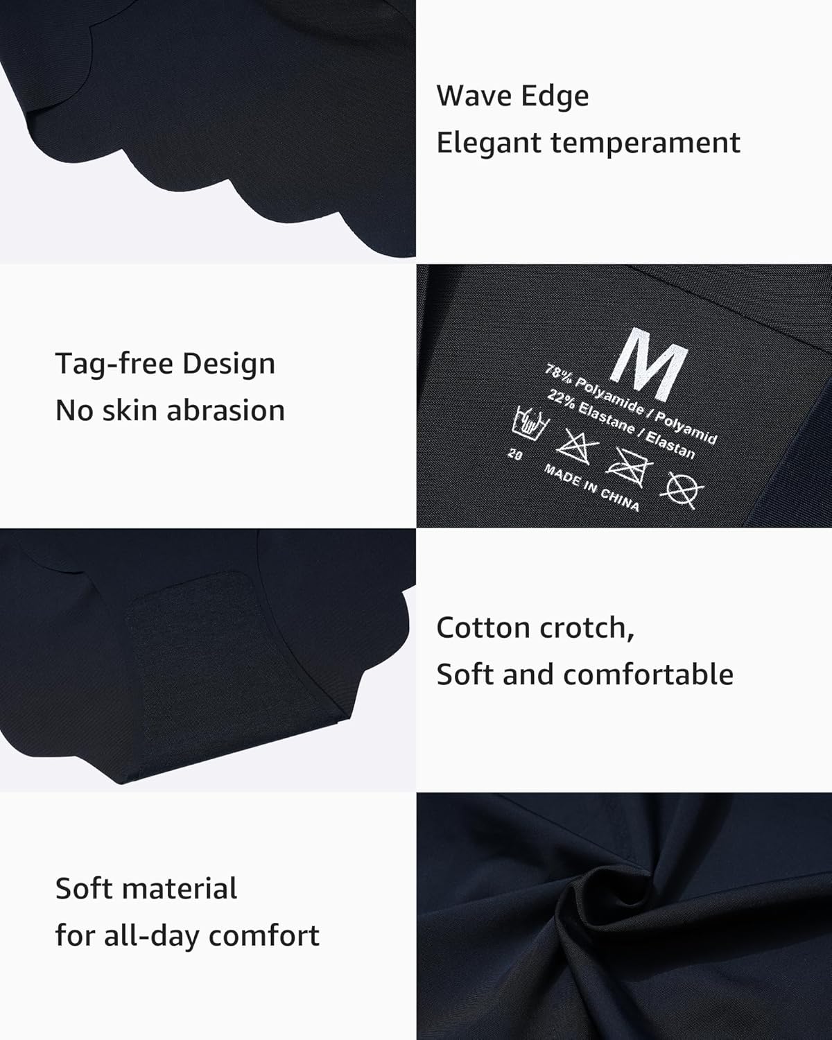 LEVAO Seamless Underwear for Women High Waisted Panties Wave Edge No-Show Bikini Full Coverage Briefs 6 Packs S-XXL - Image 4