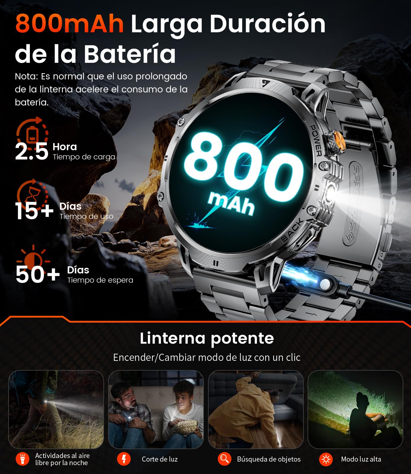 Reloj Inteligente Hombre, 1.85" 800mAh IP68 110+ Deportes Bluetooth