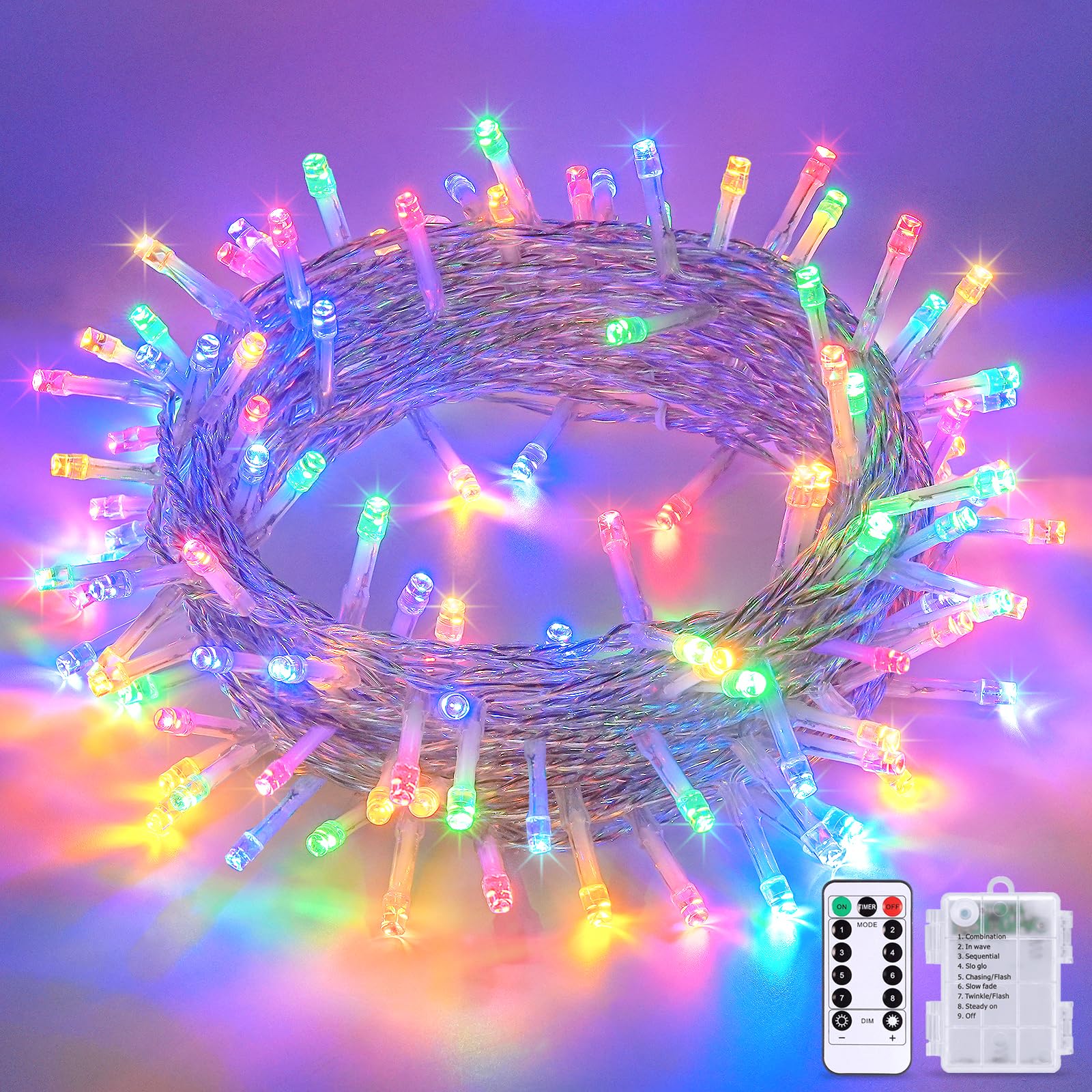 JMEXSUSS Multicolor Christmas Lights Battery Operated with 8 Modes