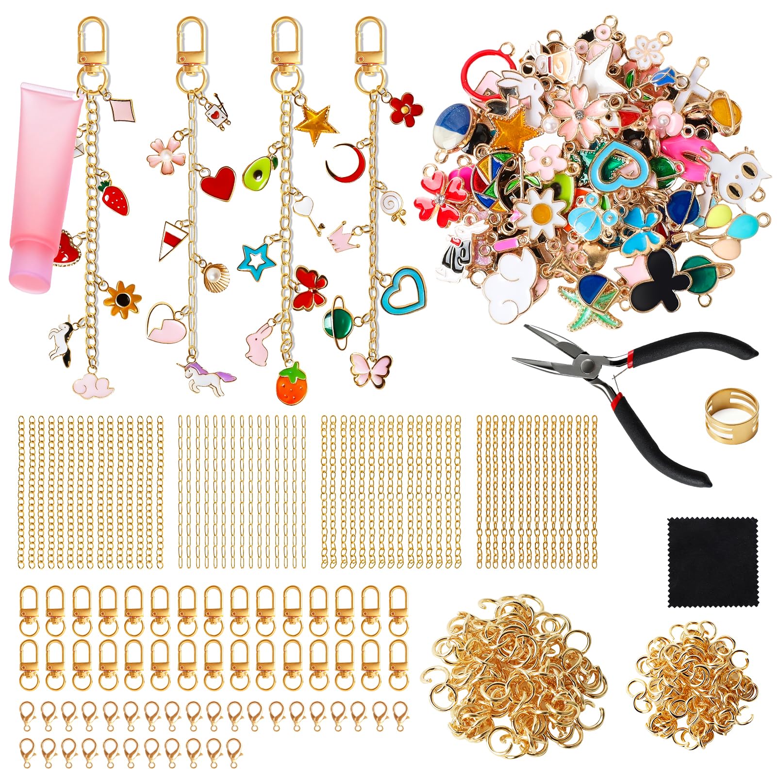 Photo 1 of **MISSING PARTS**
SUTROMA 423Pcs Lip Gloss Keychain Making Kit with Charms - Including 100 Charms 60 Keychain Clips 30 Extender Chains & Jewelry Pliers - DIY Keychains Supplies for Bag Charm and Jewelry Making (Kind2)