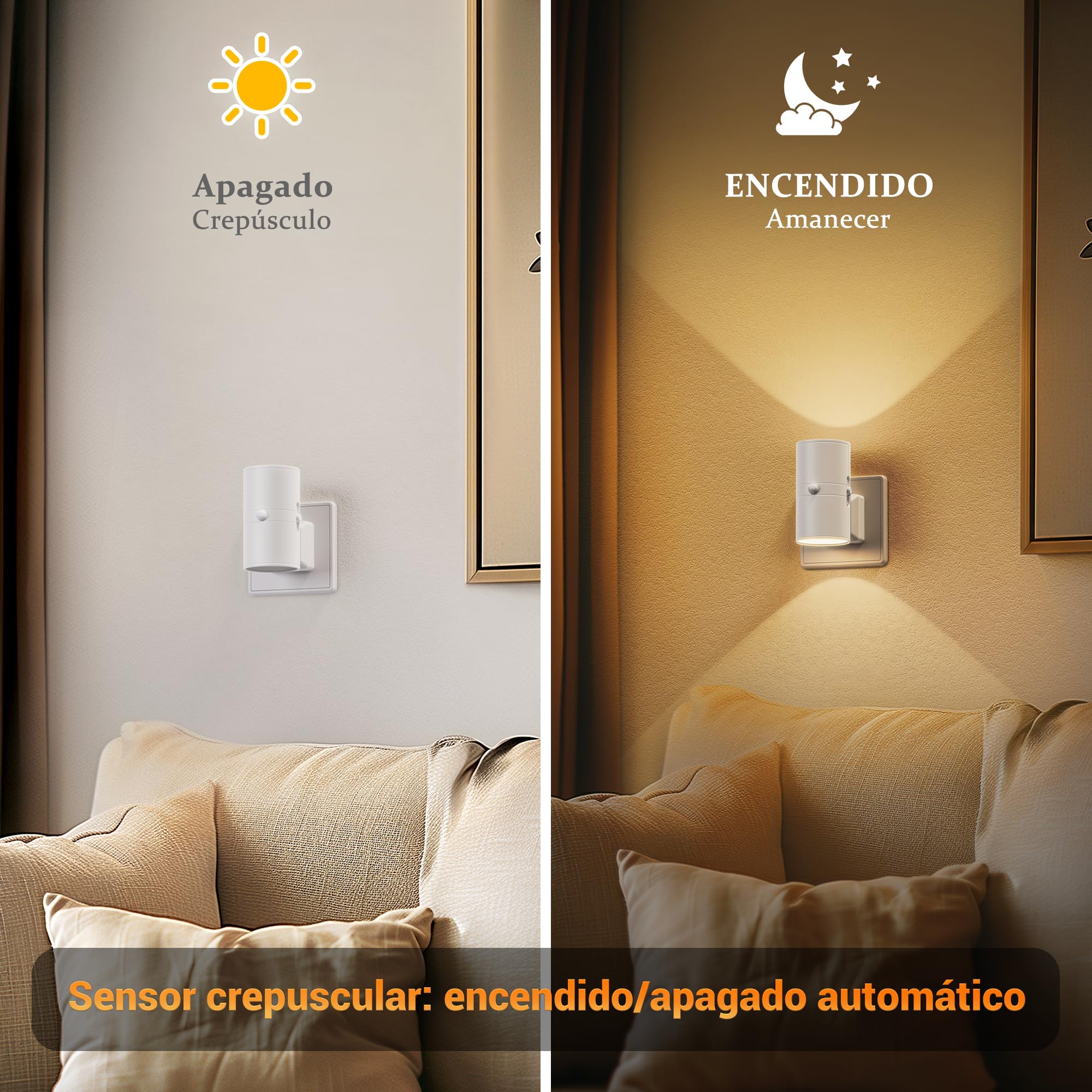 JandCase Luz Nocturna con Sensor de Movimiento, Luz Nocturna Enchufe Brillo Ajustable 0-100 lm, 3 Modos (ON/AUTO/OFF), Luce de Noche Infantil 3000K Blanco Cálido, Lampara Noche Enchufe para Pasillos