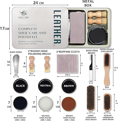 Miniatura 2 de SALTY FISH Kit de 13 esmaltes de zapatos, kit de abrillantador de zapatos de cuero para cuidado y limpieza de zapatos, con estuche de metal, 3