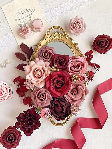 Vista 292 de White Rose Artificial Flowers Fake Flower Bulk with Stems for DIY Wedding Bouquet Bridal Baby Shower Centerpiece Table Decorations Silk Faux Floral