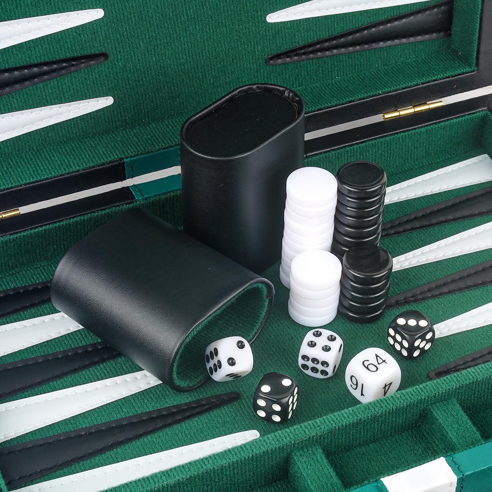 Backgammon - Juego de 2 jugadores de backgammon clásico para adultos, juego de mesa con funda de piel sintética negra, portátil y juego de backgammon de viaje (verde, 11 pulgadas)