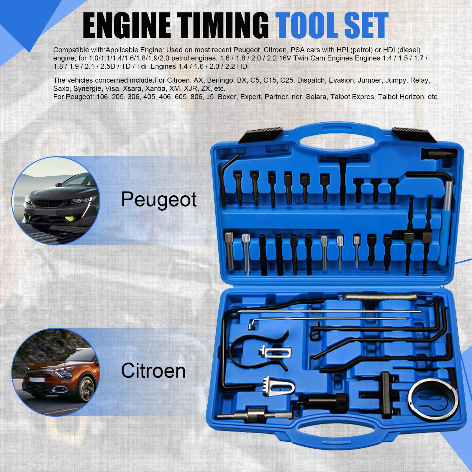 Kit Messa in Fase Motore Strumento Regolazione di Bloccaggio Dell'albero a Cameo Compatibile con Peugeot, C-itroen, PSA Diesel und Benzin Dual TDI HDI PSA 4086