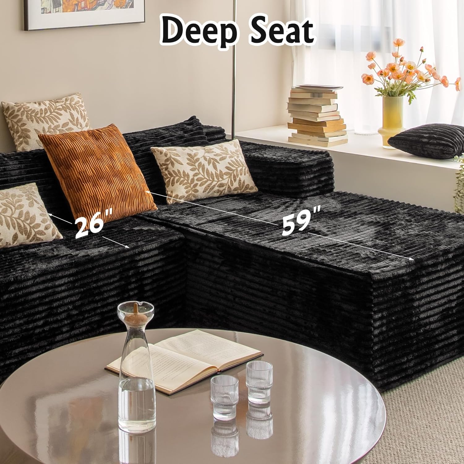 Sectional Couches for Living Room Corduroy Couch, 104" Cloud Sectional Couch with L-Shape Chaise, Modern Modular Sofa, Deep Seat Comfort, No Assembly Required(Plush Corduroy, Right Facing Chaise)