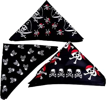 Funtery 24 Pcs Pirate Bandana Skull Hankerchief Black Head Scarf Costume Accessories For Man Woman Adult Pirate Theme 2025 Carnival Party Halloween Decorations