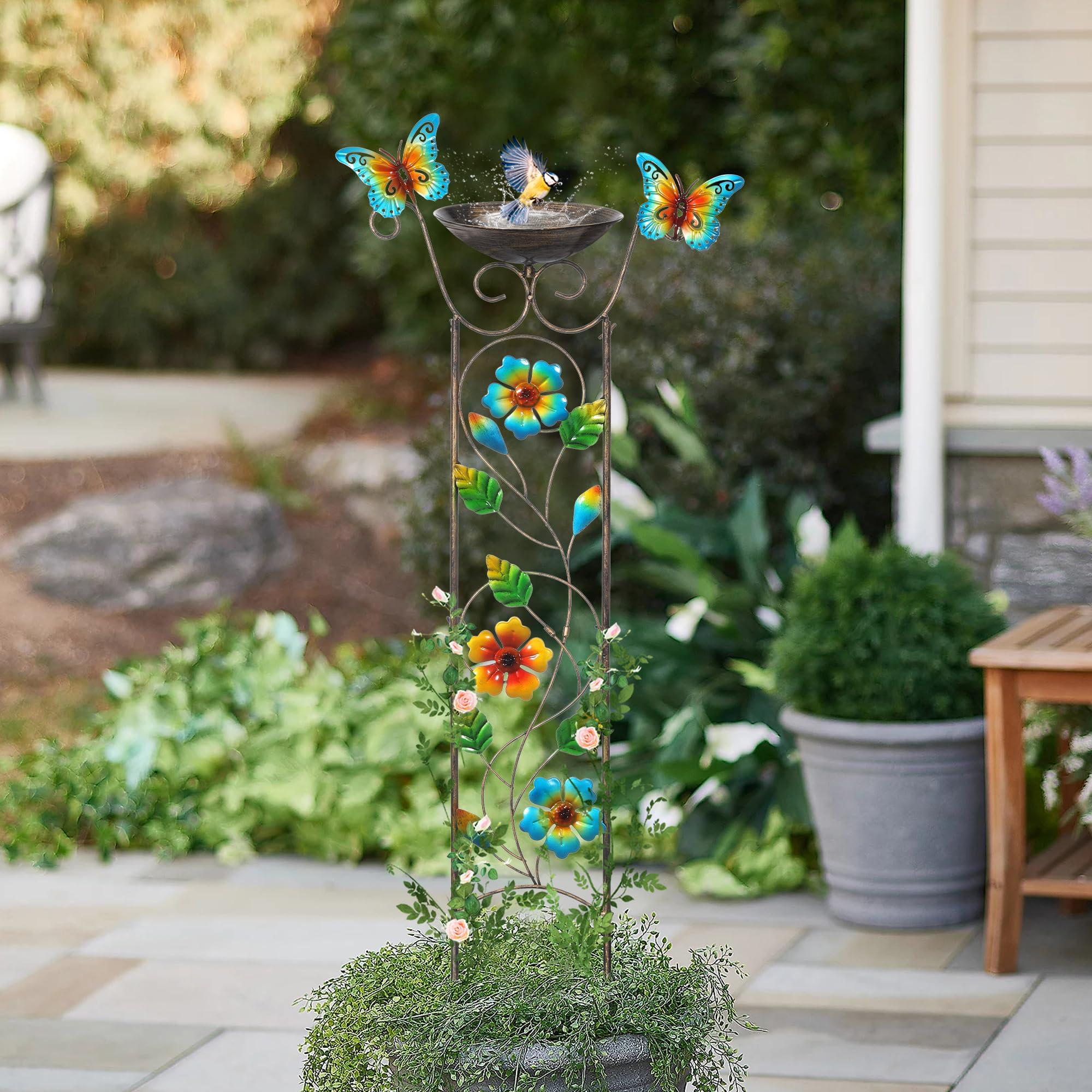 SUNNYPARK 43.5 Inch Metal Bird Bath Bowl with Garden Trellis Outdoor view 5