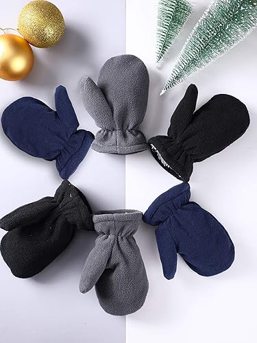 Miniatura 6 de SATINIOR 3 pares de guantes de forro polar para bebés y niños pequeños, guantes cálidos de invierno para niños y niñas