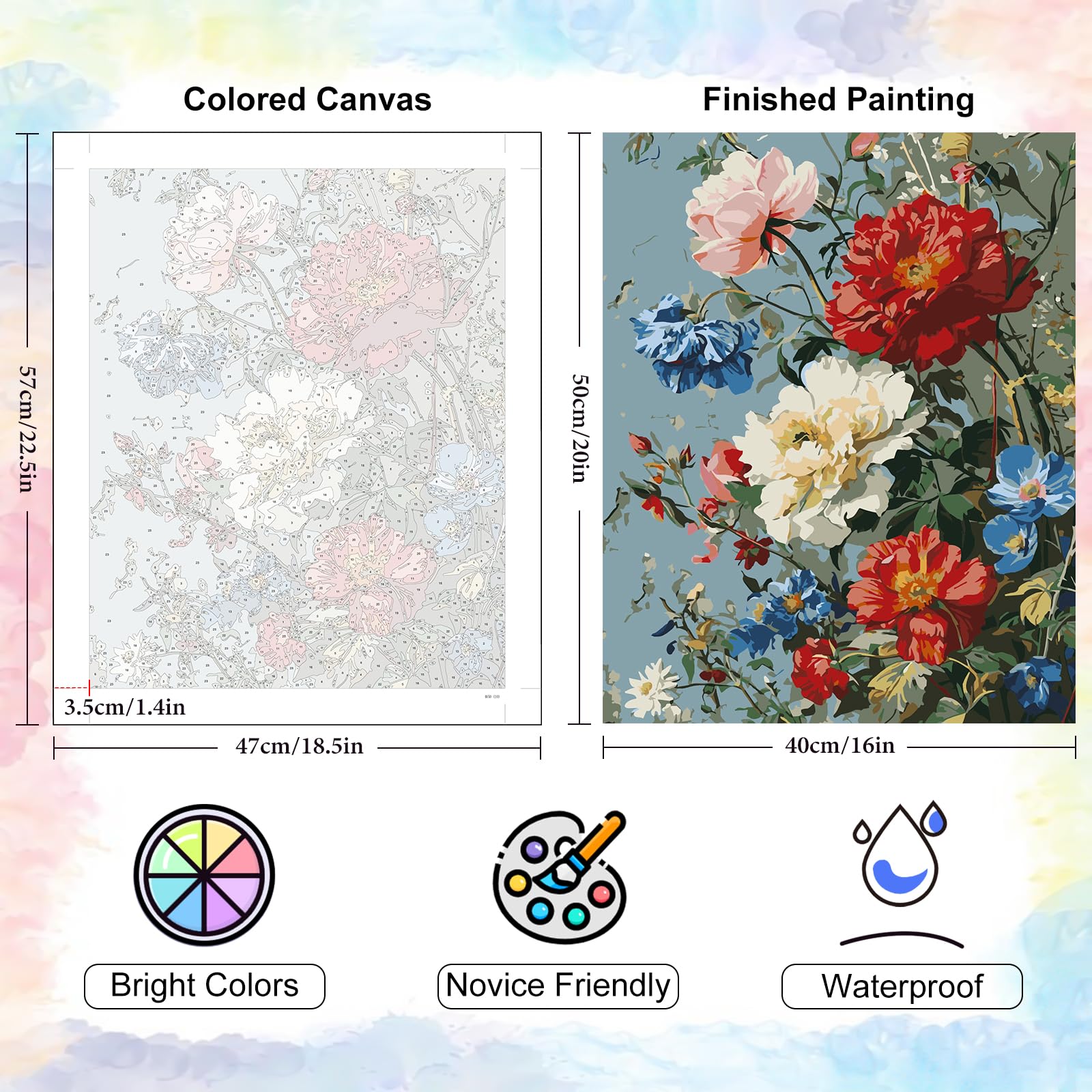 Kit De Peinture Par Numéros De Fleurs Par Numéros Pour Adultes Débutants Et Adultes, Pour Décoration Murale, Cadeau (40,6 X 50,8 Cm