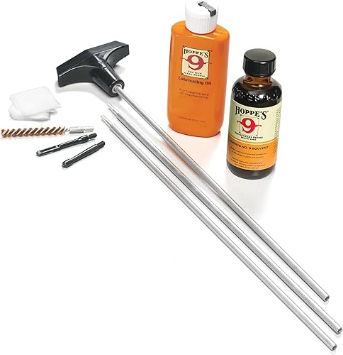 Hoppe's Kit de limpieza No. 9 con varilla de aluminio, rifle universal calibre .22-.225 (embalaje puede variar)