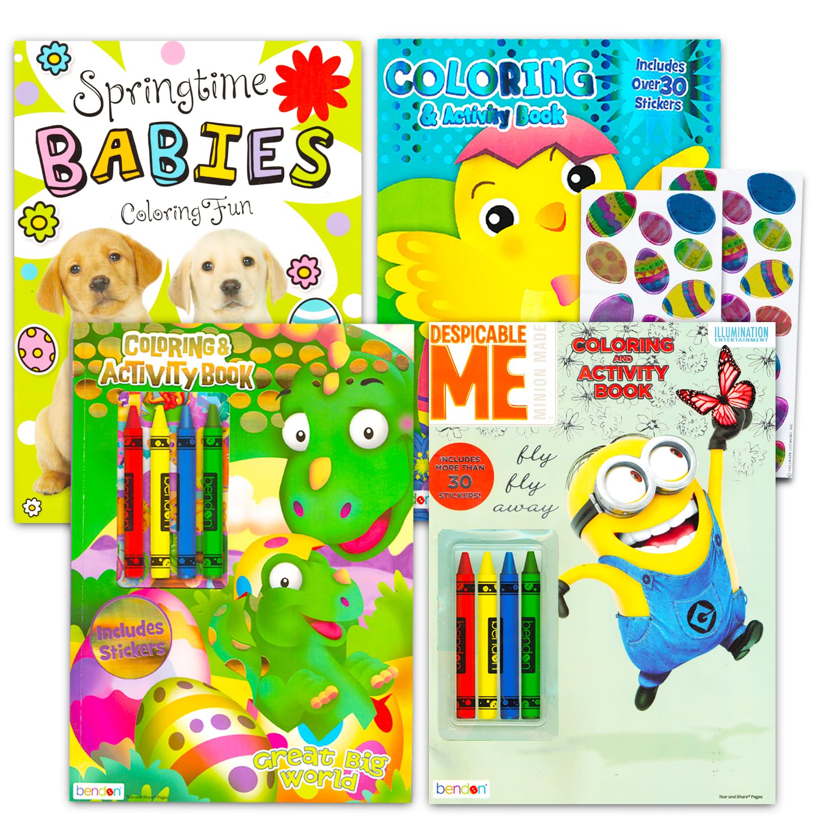Easter Coloring Books for Boys - 5 Pc Bundle with 4 Easter Coloring and Activity Books Featuring Despicable Me Minions, Dinosaurs, Animals, and More | Easter Party Supplies