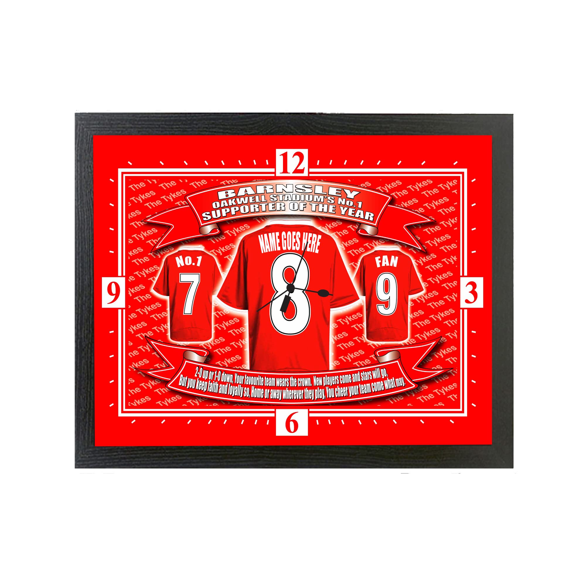Barnsley The Tykes Football Shirt Personalised Clock Gift Present