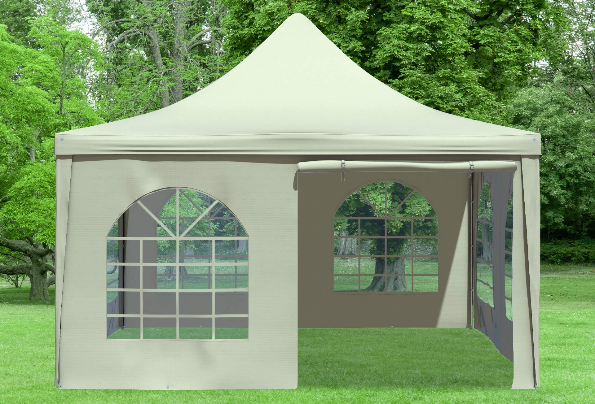 Stabilezelte Gartenpavillon 4x4m mit Seitenteilen Arabica Pagodenzelt PVC BEIGE