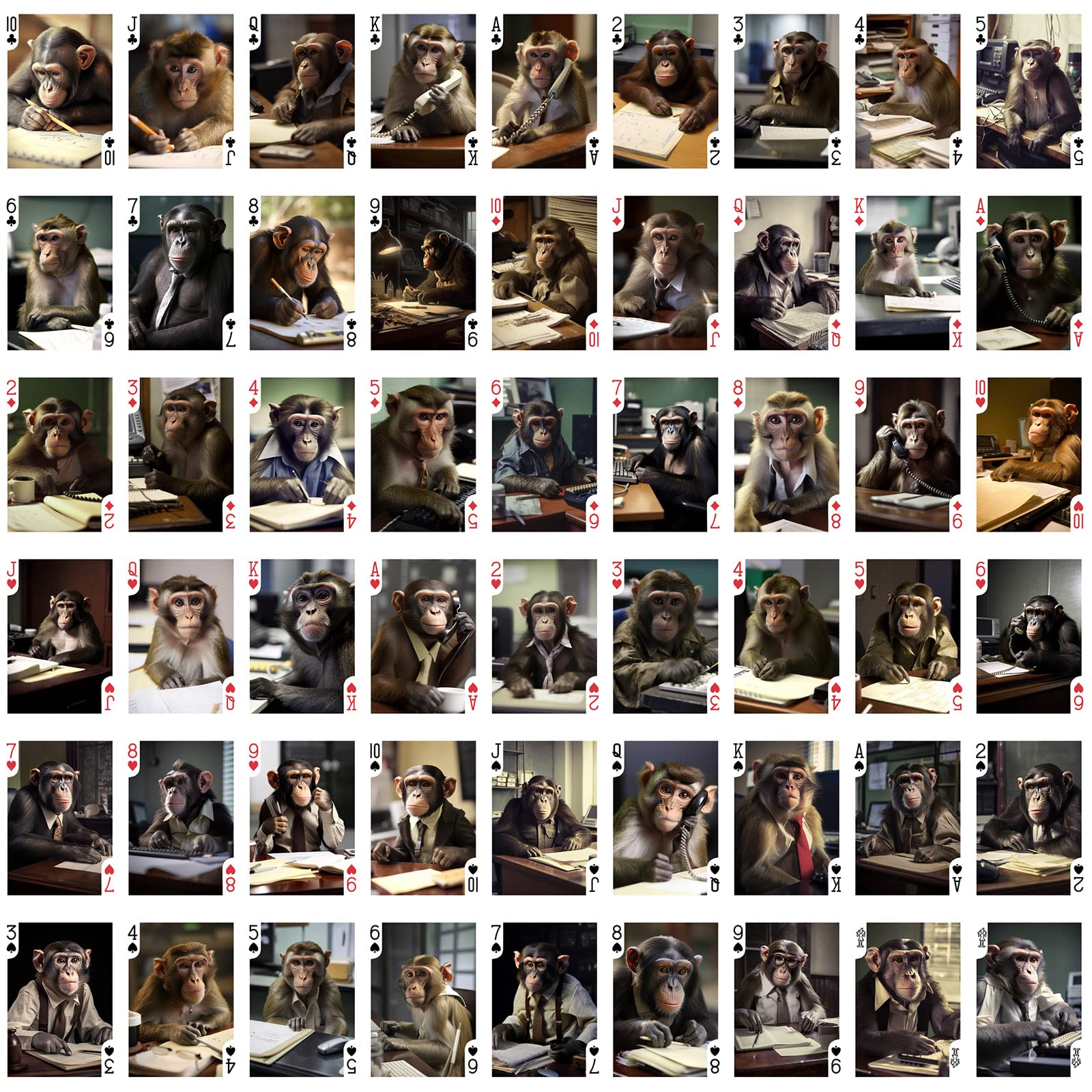 FLONZGIFT Monkey Business Playing Cards (Poker Deck 54 Cards All Different) Funny Office Jokes Cards for All Occasions, Monkey Accountant Monkey Receptionist Monkey Boss and Other Office Workers