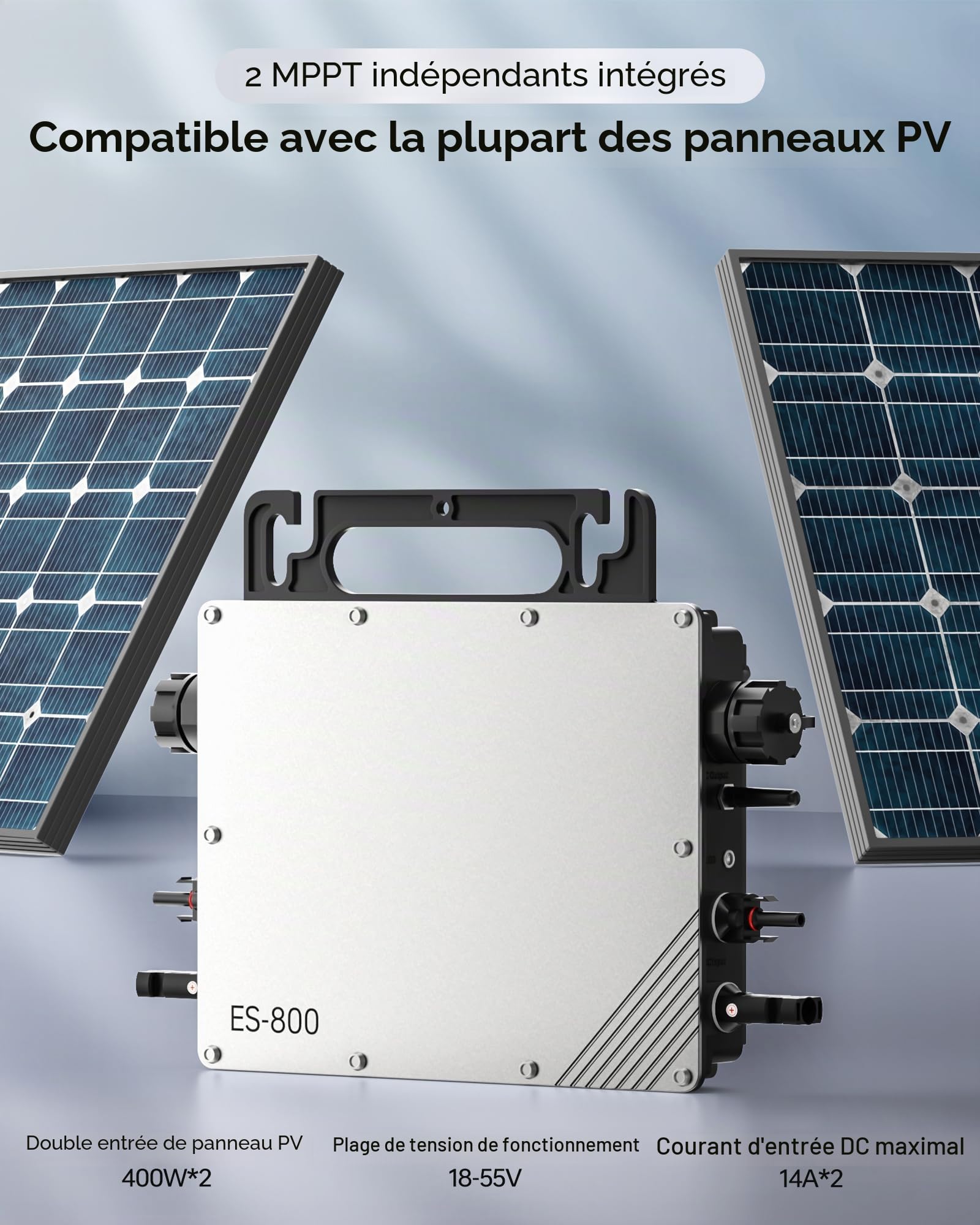 Micro onduleur 800W, onduleur MPPT, entrée Secteur microsolaire, Plug and Play, Installation Facile, Surveillance WiFi avec Application IP67, étanche