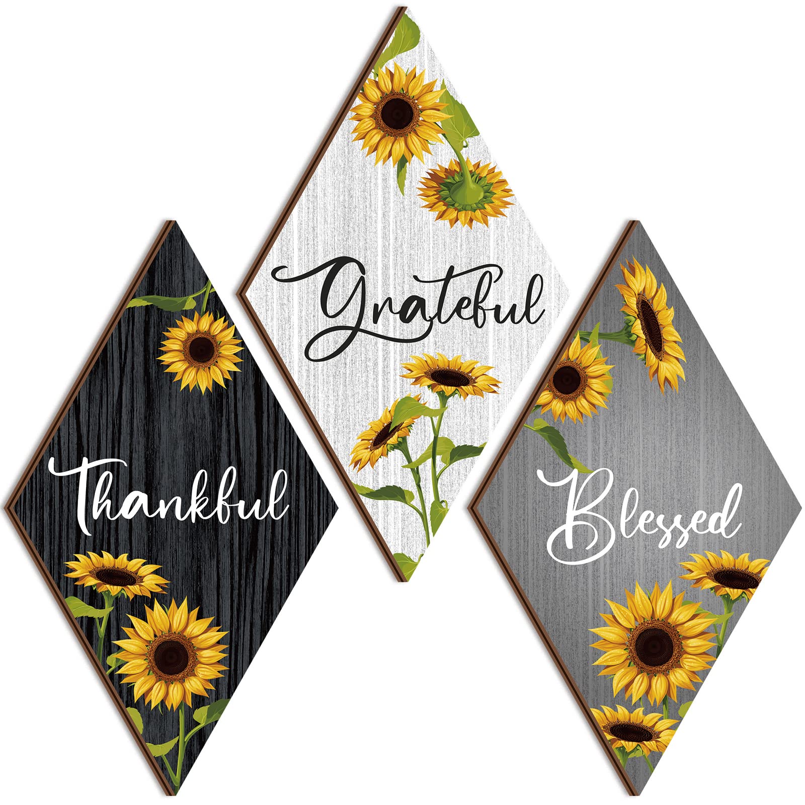 Sintuff 3 Pcs Wooden Wall Decor for Bedroom Inspirational Rustic Flower Wall Art Farmhouse Wooden Hanging Signs for Living Room Home Office, 11.81 x