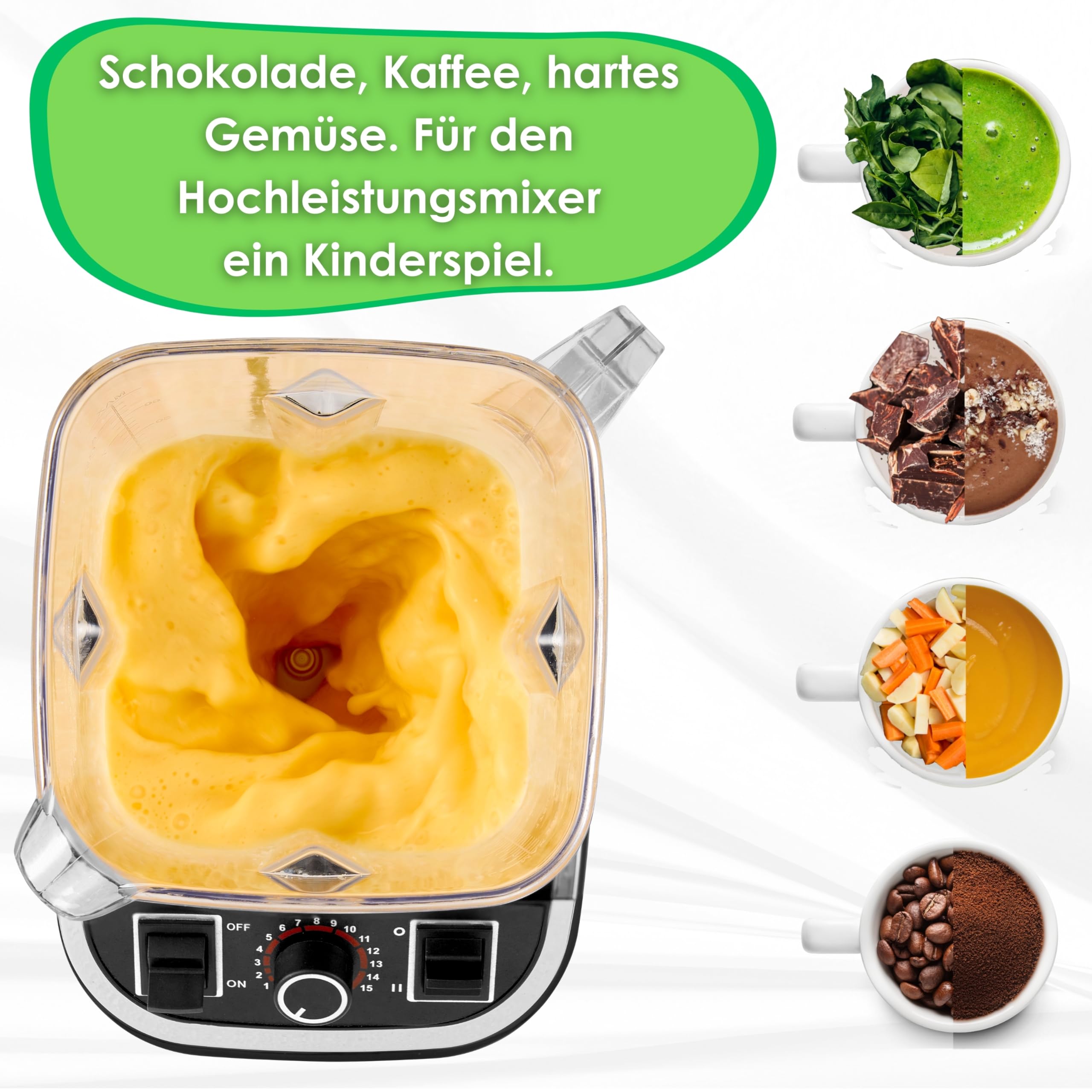 Hochleistungsmixer Professioneller Standmixer 2L BPA Frei Smoothie Maker Gastro Universalmixer Power Profi Mixer Küchenmixer Blender Multifunktionsmixer Multi Zerkleinerer 1.500W 28.000 U/min.