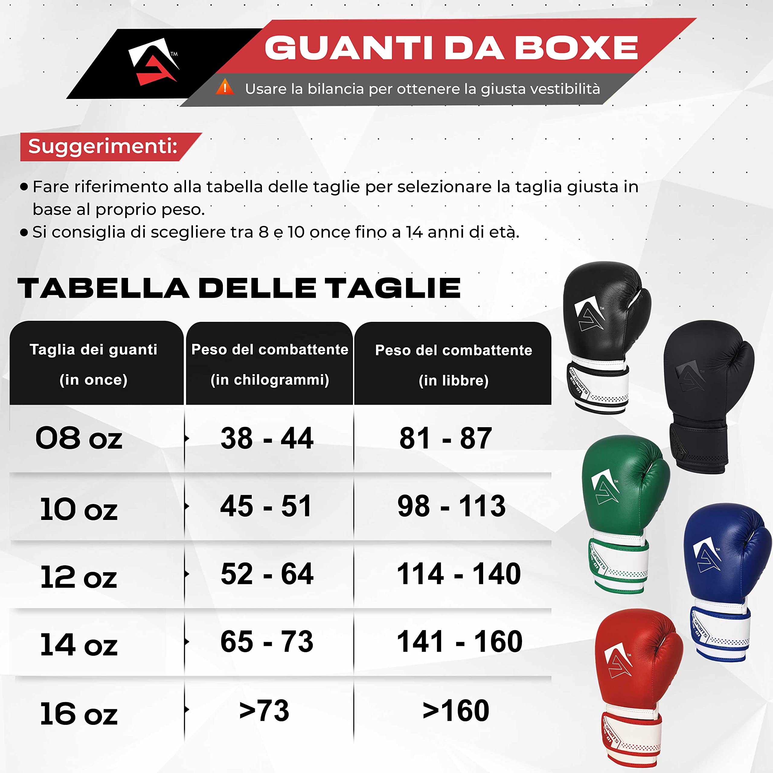 AQF Guantoni da Boxe, Guanti Muay Thai per MMA Pugilato Uomo Donna 8-16 Oz