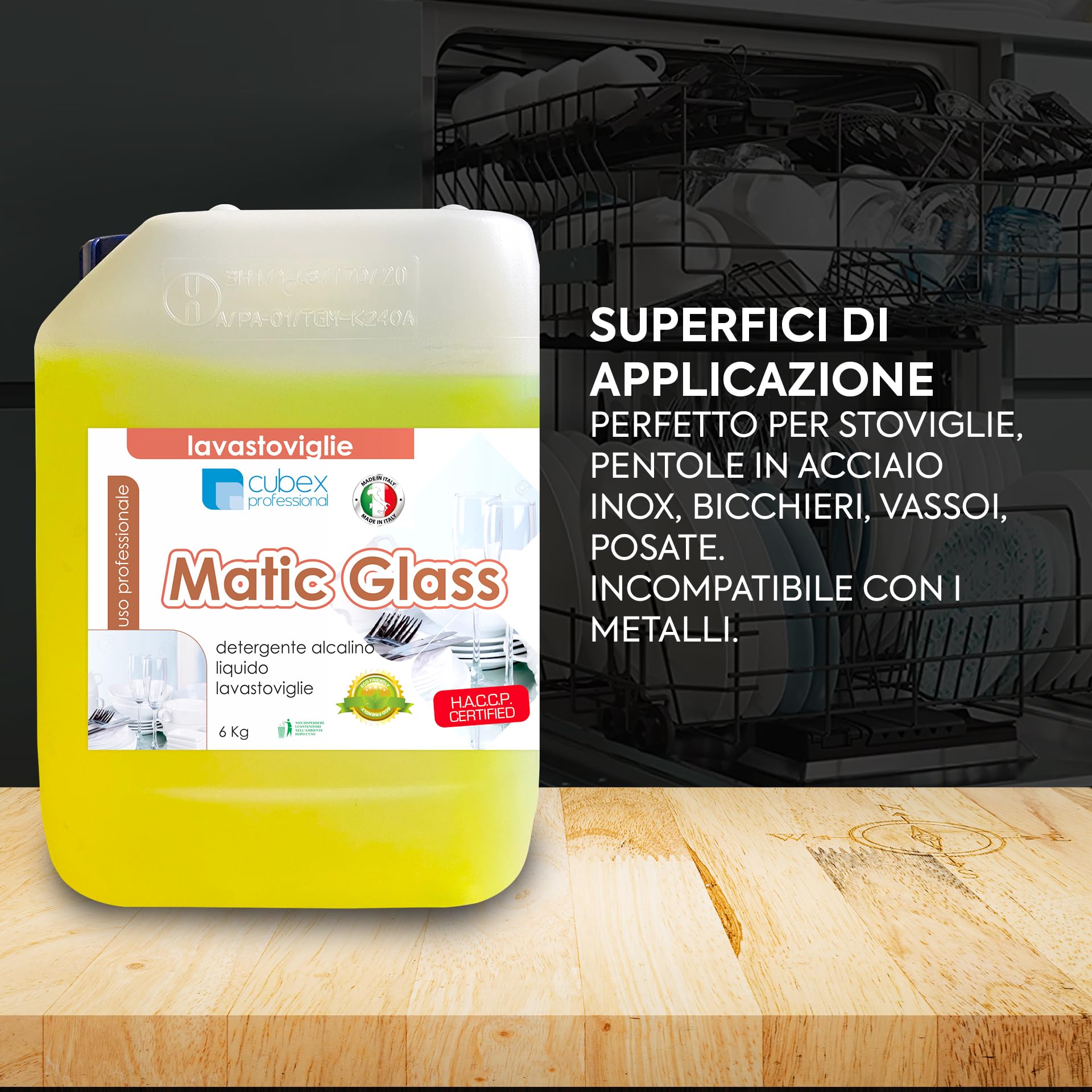 cubex professional MATIC Glass Detergente alcalino Liquido per lavastoviglie 6 kg