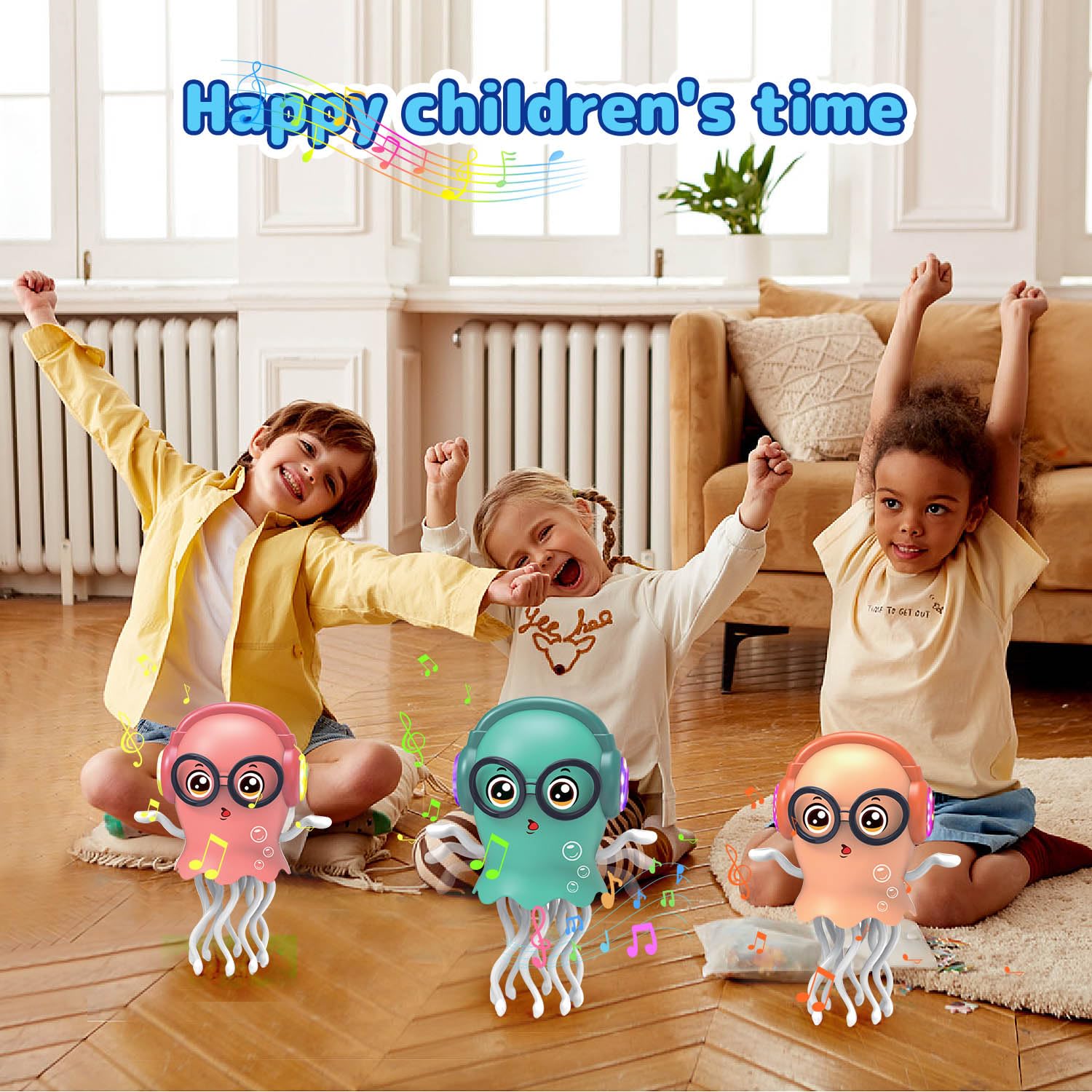Dancing Jellyfish Tummy Time Toy, Crawling Jellyfish Baby Toy, Magic Music Crawling Toys for 3 4 5 6 7 8 Year Old Kids Boy Girl Toddler Birthday Easter Gifts, Interactive Relax for Office Desk — view 7