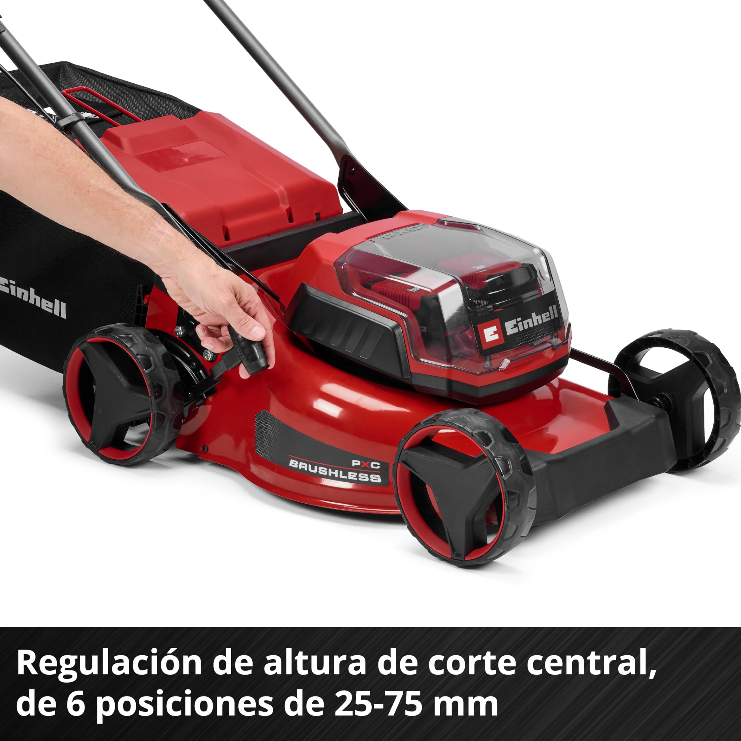 Einhell cortacésped con batería GC-CM 36/42 Li BL (2x4,0Ah) Power X-Change (36 V, 42 cm de Ancho de Corte, hasta 400 m², Brushless, Cesta 50 L, Incl. 2 baterías 4,0Ah + 2 Cargadores)