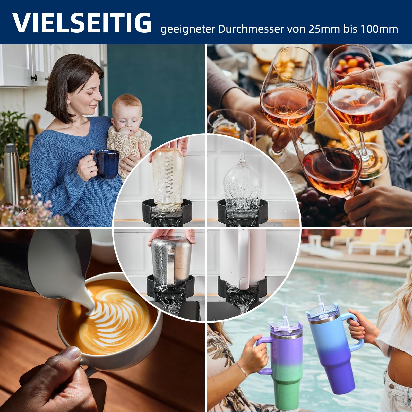 ZHIBAI Gläserspüler,FlaschenspüLer,Glasspüler für Spülbecken,Edelstahl Glasspüler für Spülbecken,glass spüllen für küchenspüle,Bar Gläserdusche, spülbecken-glasspüler,flaschenreiniger(Schwarz)