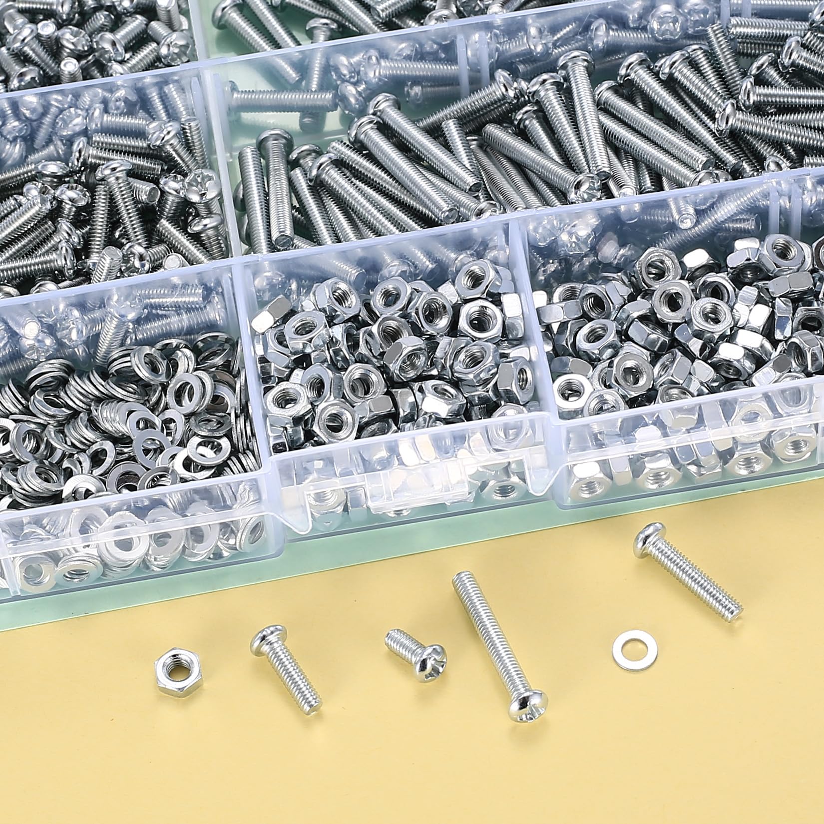 Set 1080 Viti E Dadi M3 - Testa Piatta, Con Rondelle, Per Elettronica, Fai-Da-Te E Ufficio
