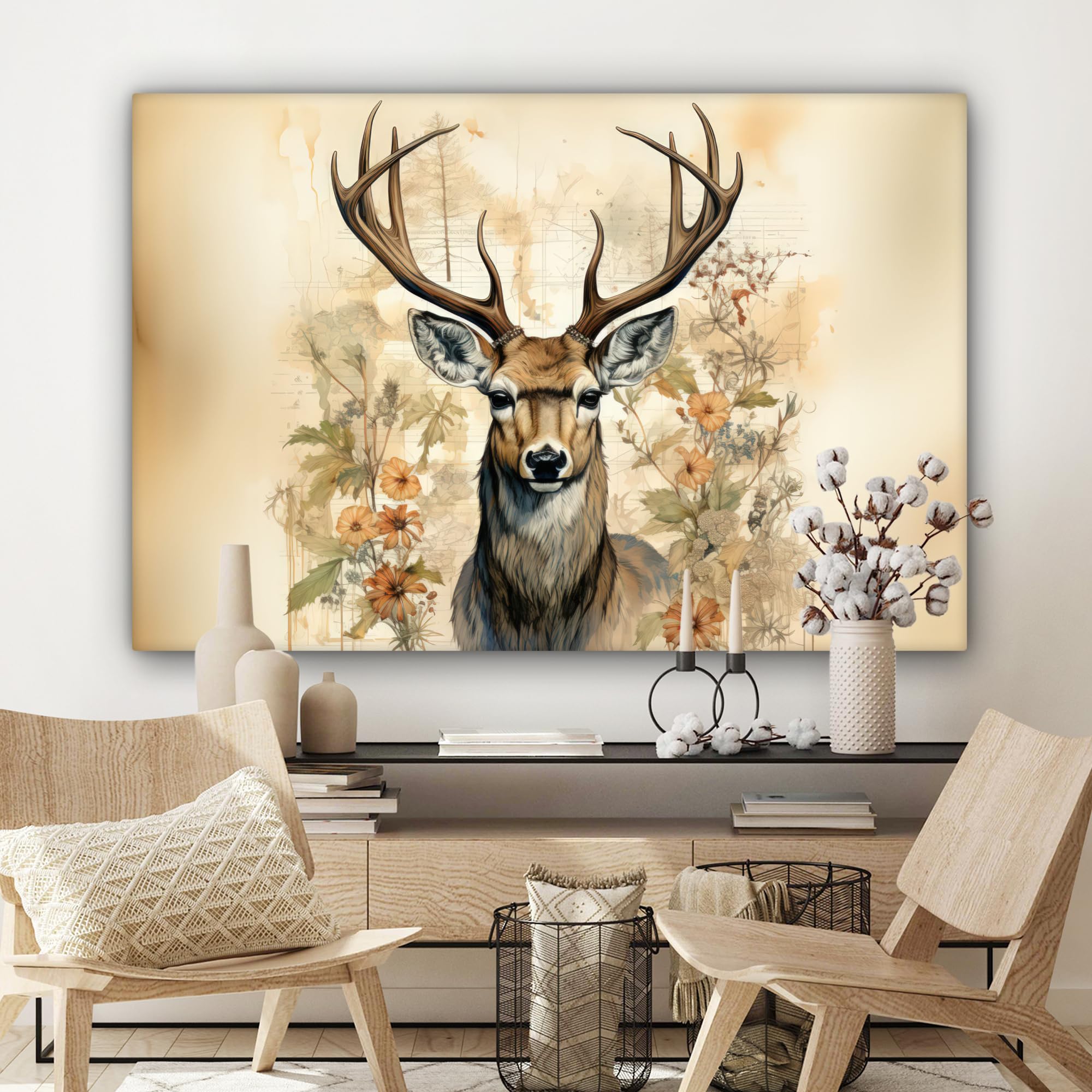 MuchoWow© Canvas Schilderij 50x70 cm Kamer Decoratie Woonkamer Slaapkamer Room Decor Wanddecoratie Wall Art Painting Leeuw - Dieren - Zwart - Licht - Bruin - Portret