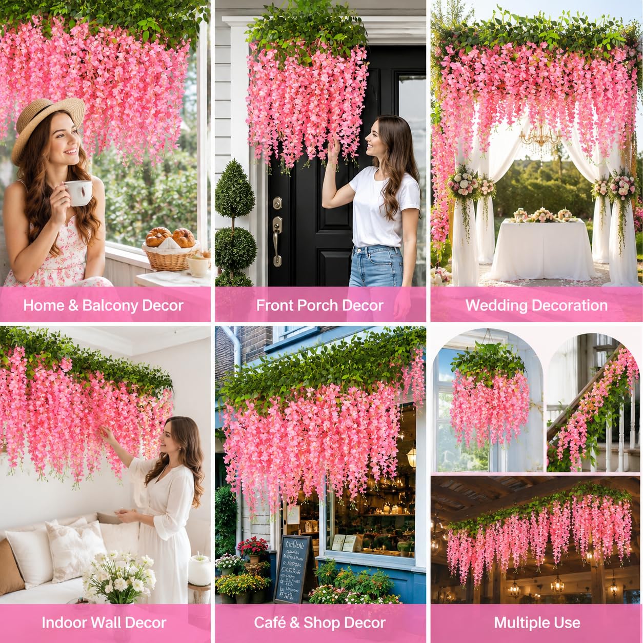 12 sztuk sztucznych kwiatów glicynii, wiszące, 114 cm, sztuczne kwiaty z kwiatami 60 cm, jedwabne kwiaty, wisteria, jak prawdziwe, na balkon, do ogrodu, na wesele, imprezę, dekoracja na