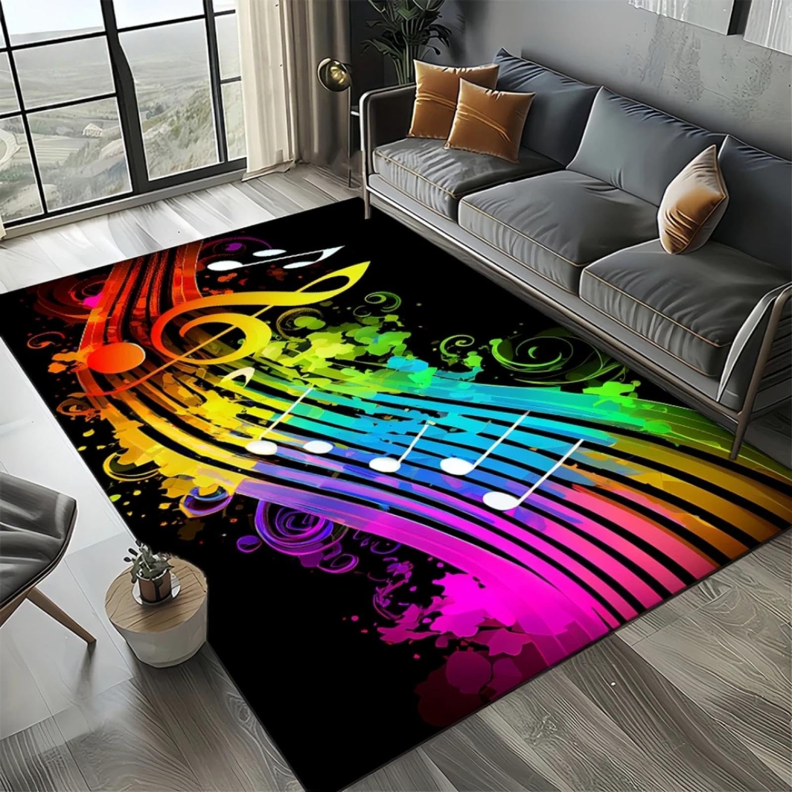 Alfombra de fantasía con Notas Musicales, Color partitura Musical, Dibujos Animados, Adecuada para Sala de Estar, Dormitorio, sofá, habitación Infantil, Alfombra Antideslizante